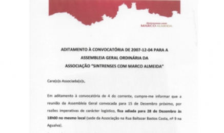 Convocatória para a Assembleia Geral da Associação "Sintrenses com Marco Almeida"
